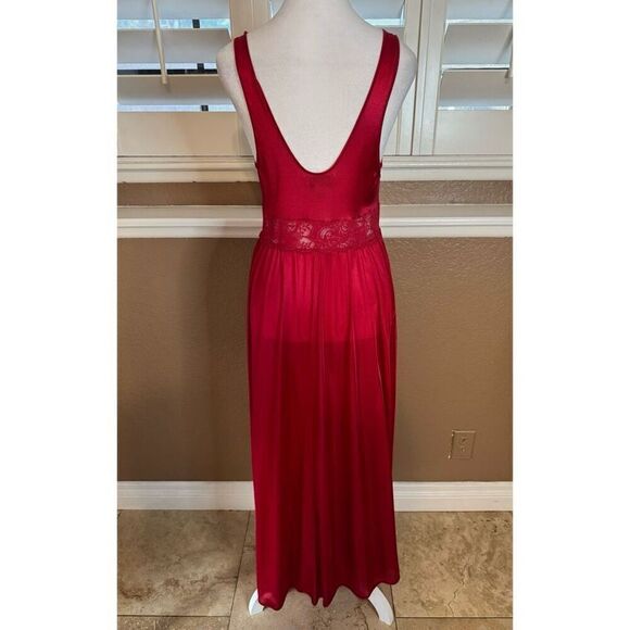 Vintage Shadowline M Satin Gown And Robe Set Deep Red Lace Trim Romantic Evening - Picture 10 of 12